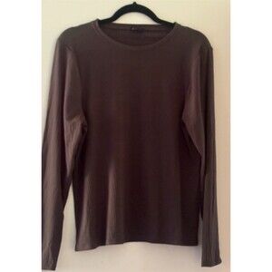Splendid Womens Ribbed Knit Pullover Top Brown Crew Neck Long Sleeve XL